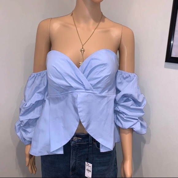 WHITE EYELASH Blue Off The Shoulder Puff Sleeve Top Size M Excellent Condition - Picture 3 of 11